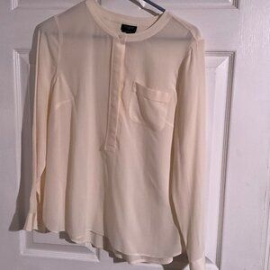 Talbots Petite Medium Washable Silk Cream Button-Front Blouse‎